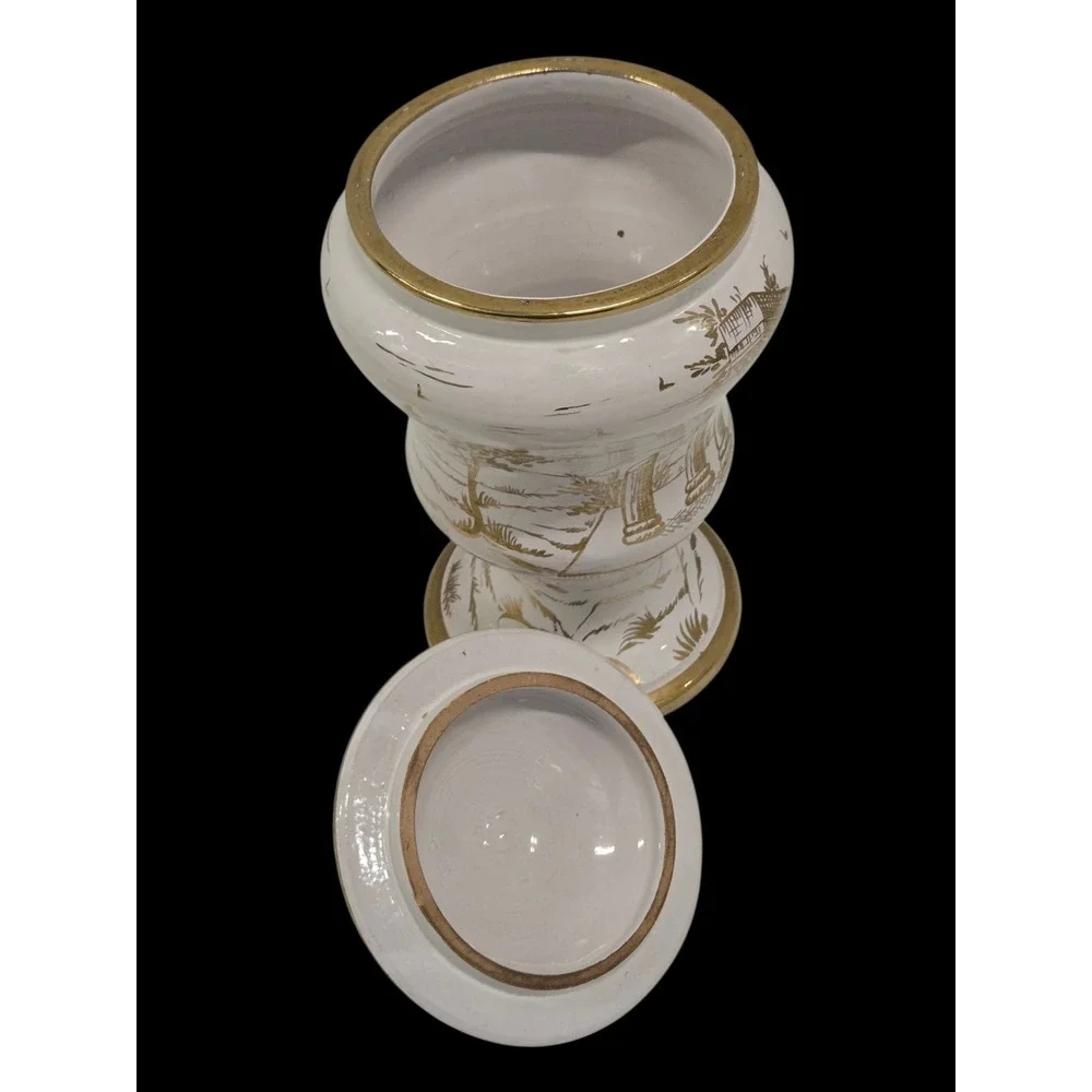 Vintage Ugo‎ Zaccagnini Italian Signed Italy Art Pottery Vase Gold White